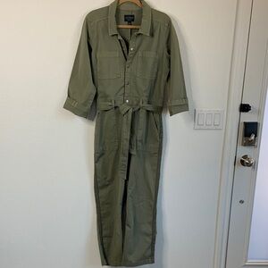 Lucky Brand SURPLUS Olive Green Utility Jumpsuit with Tie Waist